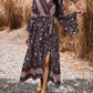Bohemian Paisley Printed Fall Wrap Midi Dress