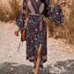 Bohemian Paisley Printed Fall Wrap Midi Dress