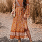 Bohemian Paisley Printed Fall Wrap Midi Dress