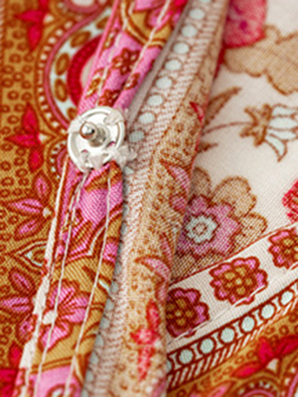 Bohemian Paisley Printed Fall Wrap Midi Dress