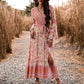 Bohemian Paisley Printed Fall Wrap Midi Dress
