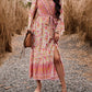 Bohemian Paisley Printed Fall Wrap Midi Dress