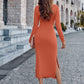 Bohemian Sexy Round Neck Slim Fit Cutout Solid Color Midi Dress