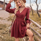 Bohemian Country Fall High Waist Long Sleeve V-Neck Dess