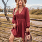 Bohemian Country Fall High Waist Long Sleeve V-Neck Dress