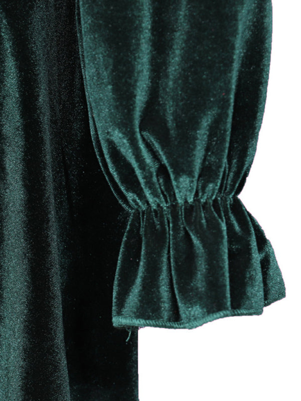 Bohemian Holiday Long Sleeve Surplice Wrap Velvet Dress