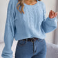 Bohemian Cable Knit Lantern Sleeve Pullover Sweater