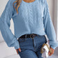 Bohemian Cable Knit Lantern Sleeve Pullover Sweater