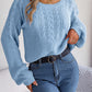 Bohemian Cable Knit Lantern Sleeve Pullover Sweater