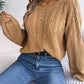 Bohemian Cable Knit Lantern Sleeve Pullover Sweater