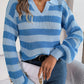 Bohemian Stripe Lapel Collar Knit Pullover Sweater