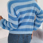 Bohemian Stripe Lapel Collar Knit Pullover Sweater