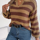 Bohemian Stripe Lapel Collar Knit Pullover Sweater