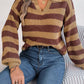Bohemian Stripe Lapel Collar Knit Pullover Sweater