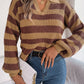 Bohemian Stripe Lapel Collar Knit Pullover Sweater