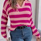 Bohemian Stripe Lapel Collar Knit Pullover Sweater