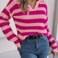 Bohemian Stripe Lapel Collar Knit Pullover Sweater