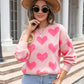 Bohemian Pink Big Heart Round Neck Pullover Sweater