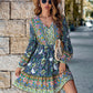 Bohemian Floral Paisley Women's Country V-Neck Long-Sleeve Mini Dress
