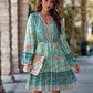 Bohemian Floral Paisley Women's Country V-Neck Long-Sleeve Mini Dress