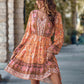 Bohemian Floral Paisley Women's Country V-Neck Long-Sleeve Mini Dress
