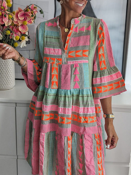 Bohemian Aztec Tribal 3/4 Sleeve Women's Knee Length Dress