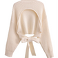 Bohemian Open Back Women's Mock Neck Lantern Sleeve Sweater