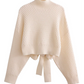 Bohemian Open Back Women's Mock Neck Lantern Sleeve Sweater