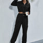 Bohemian Two-Piece Solid Color Crop Half Zip Top and Jogger Leisure Set