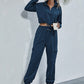 Bohemian Two-Piece Solid Color Crop Half Zip Top and Jogger Leisure Set