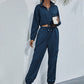 Bohemian Two-Piece Solid Color Crop Half Zip Top and Jogger Leisure Set