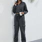 Bohemian Two-Piece Solid Color Crop Half Zip Top and Jogger Leisure Set