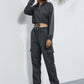 Bohemian Two-Piece Solid Color Crop Half Zip Top and Jogger Leisure Set