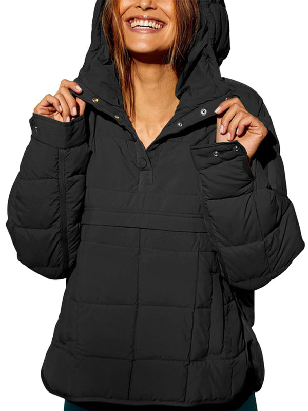 Bohemian Hooded Quilted Foldable Padded Pullover Long Sleeve Jacket