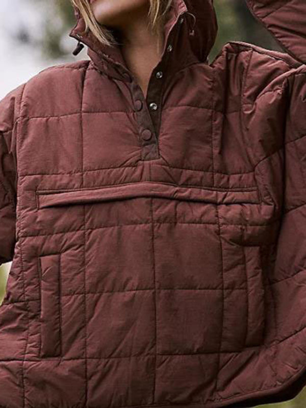 Bohemian Hooded Quilted Foldable Padded Pullover Long Sleeve Jacket