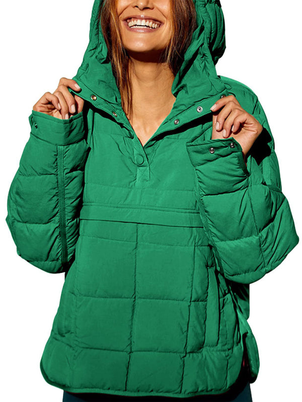 Bohemian Hooded Quilted Foldable Padded Pullover Long Sleeve Jacket