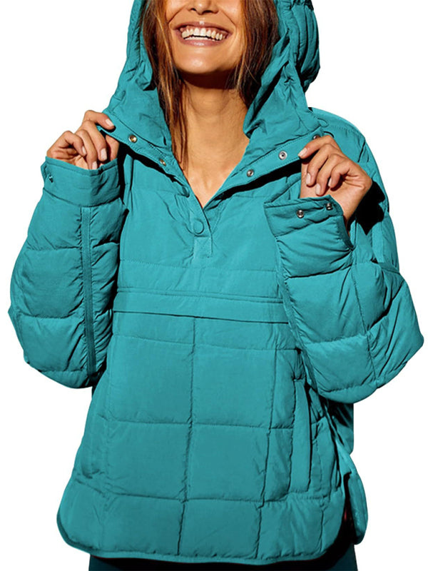 Bohemian Hooded Quilted Foldable Padded Pullover Long Sleeve Jacket