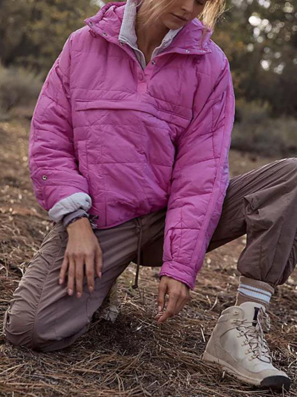 Bohemian Hooded Quilted Foldable Padded Pullover Long Sleeve Jacket