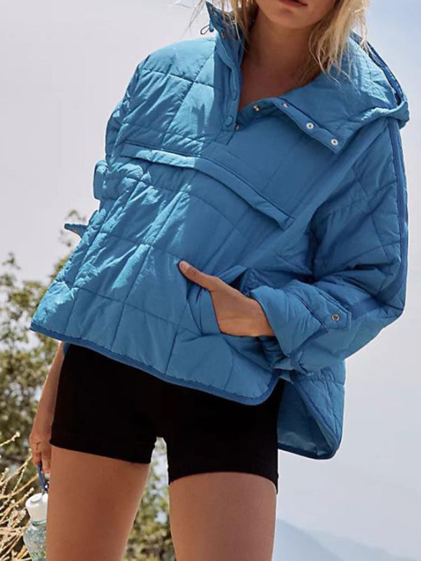 Bohemian Hooded Quilted Foldable Padded Pullover Long Sleeve Jacket