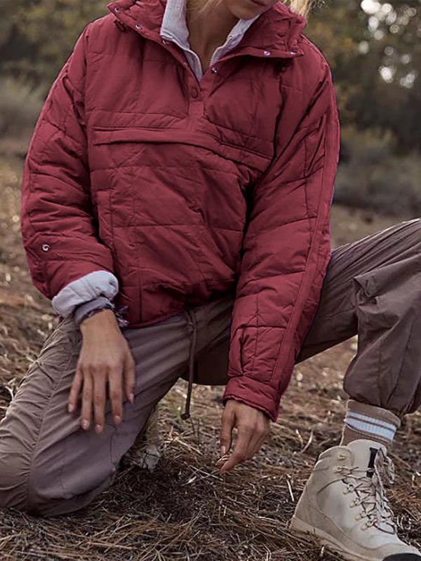 Bohemian Hooded Quilted Foldable Padded Pullover Long Sleeve Jacket
