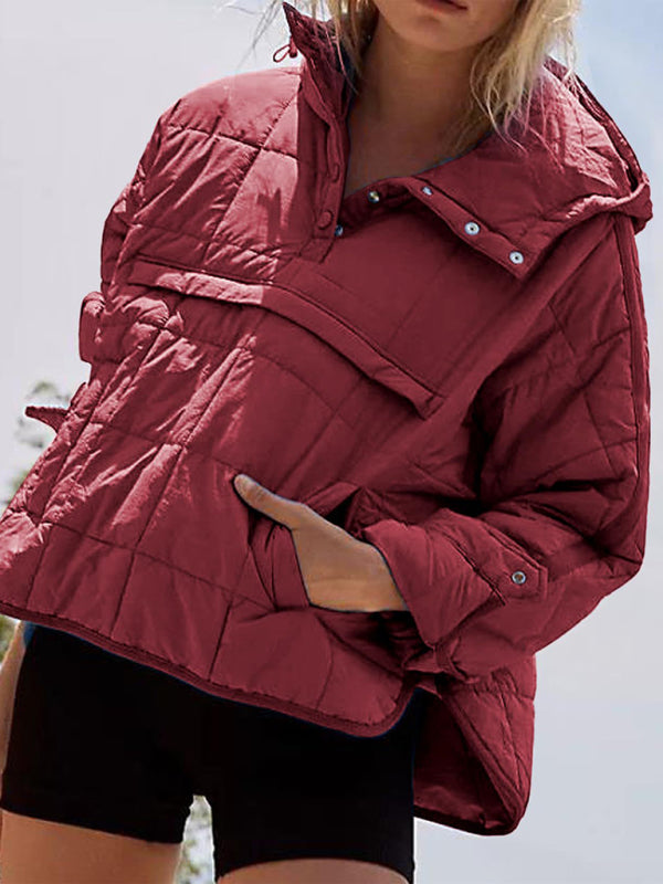 Bohemian Hooded Quilted Foldable Padded Pullover Long Sleeve Jacket