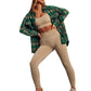 Bohemian Green Plaid Soft Flannel Casual Pocket Shirt Jacket