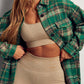 Bohemian Green Plaid Soft Flannel Casual Pocket Shirt Jacket