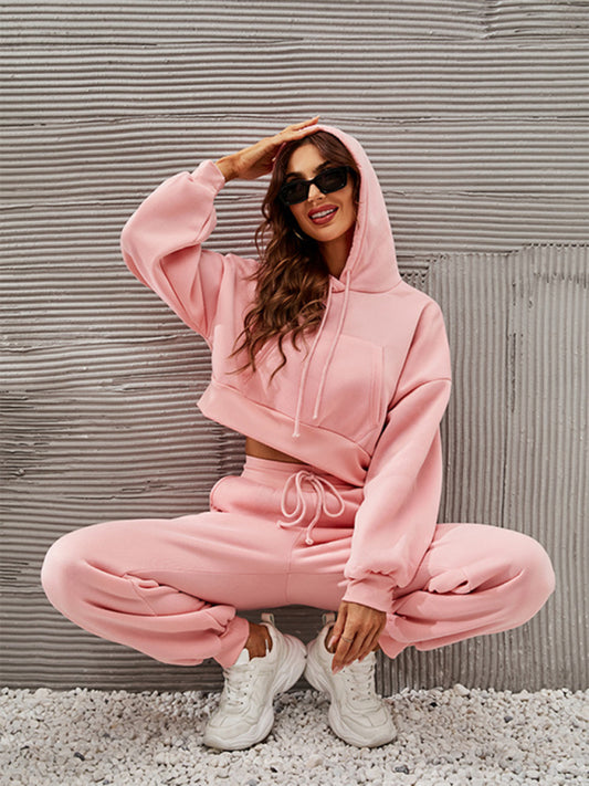 Bohemian Pink Crop Hoody and High Waist Sweat Pants Set