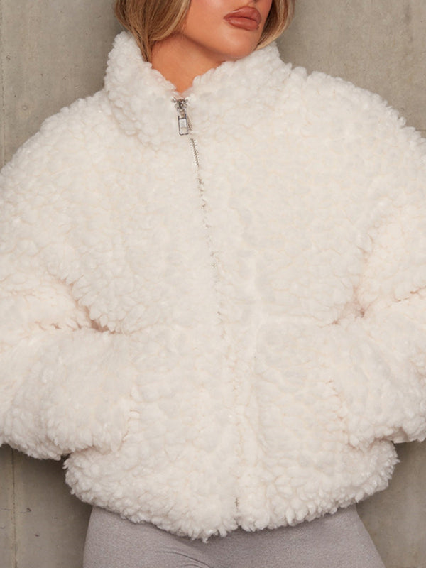 Bohemian Soft Plush Cropped Jacket Full Zip Jacket