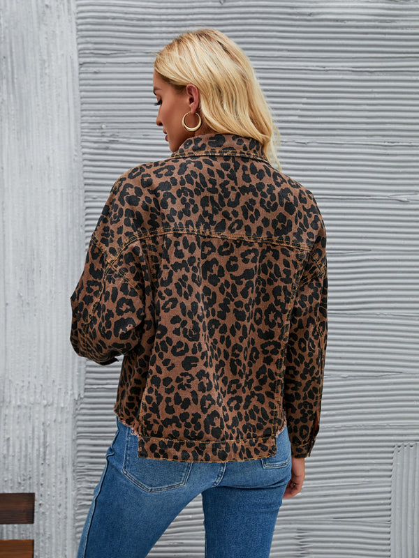 Bohemian Autumn Leopard Denim Cropped Jacket