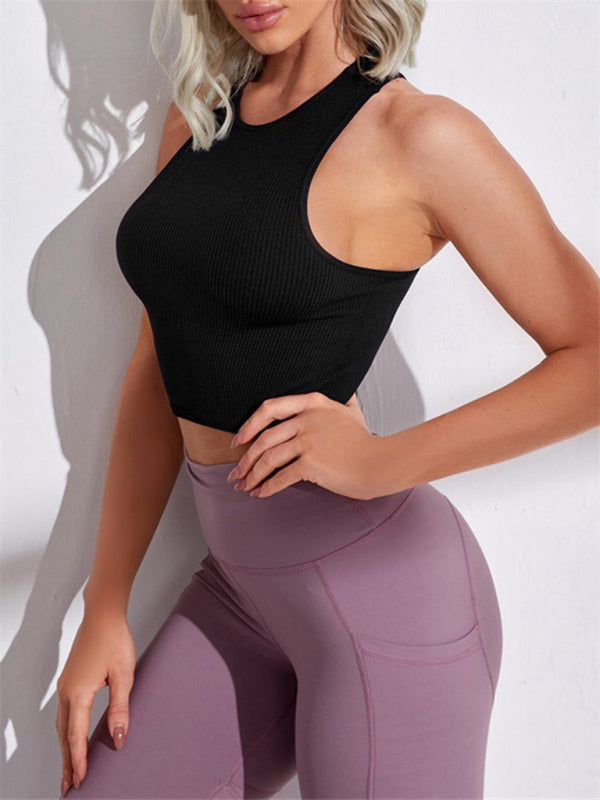 Solid Color Ribbed Racerback Crop Top