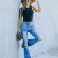 Women's High Waist Ripped Knee Hem Bootcut Jeans